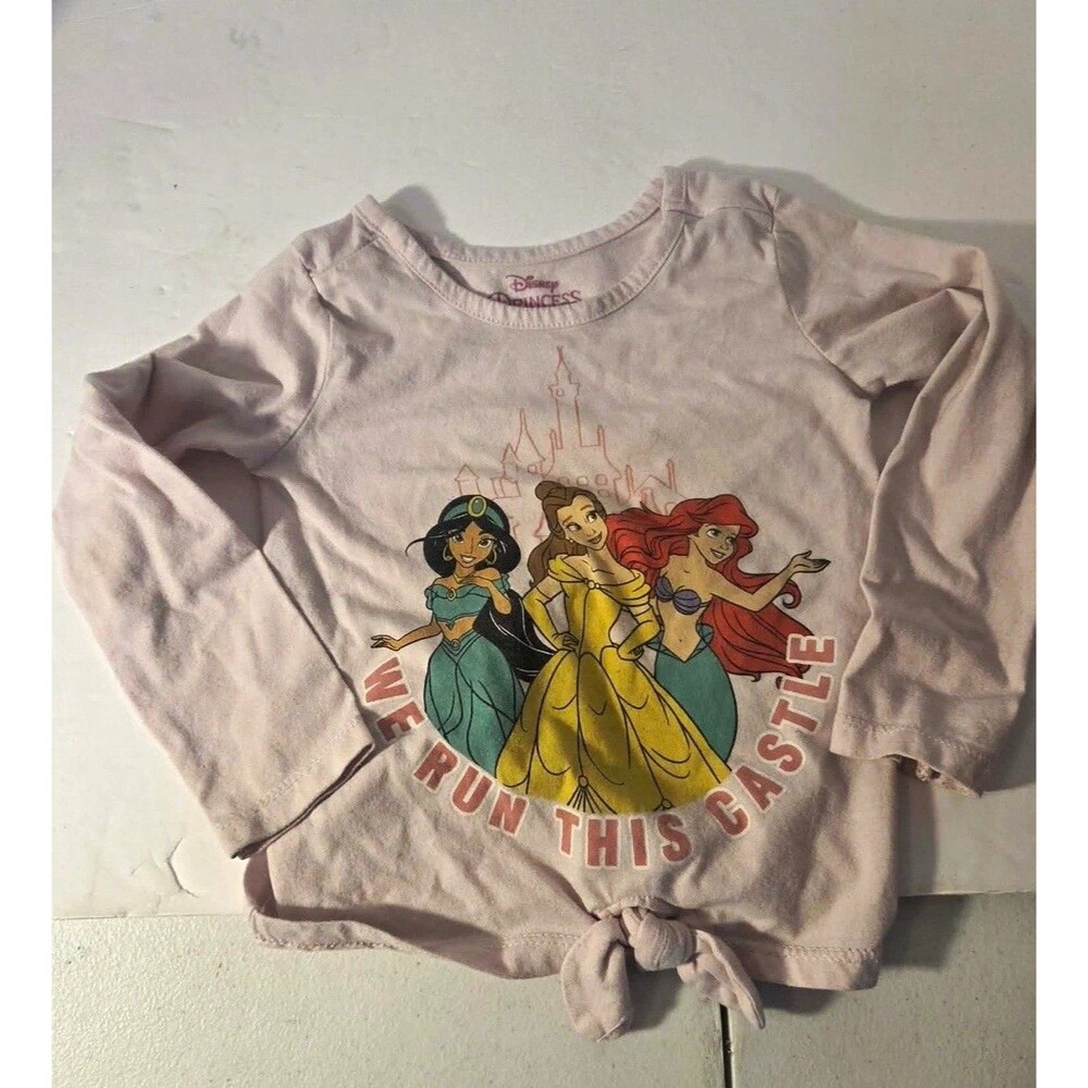 Disney Princess Girls Pink Long Sleeve Graphic Crewneck Bow T-Shirt Size 3T